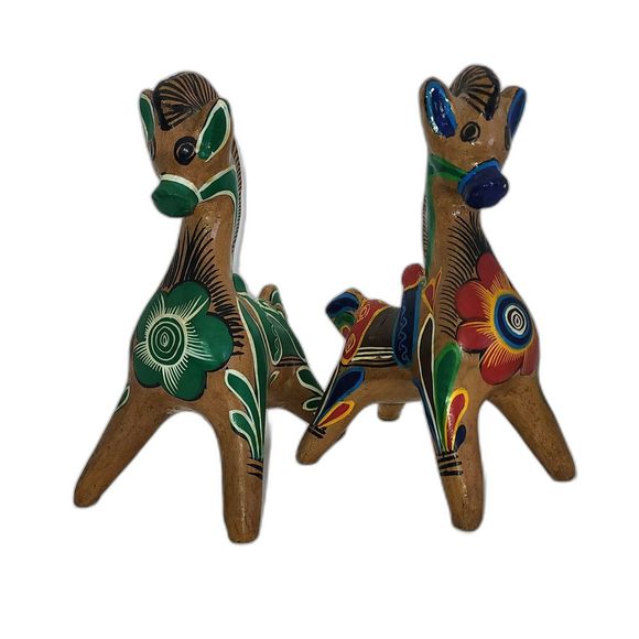 Vintage 70's Mexican Tonala Ceramic Coin Horse Figurines